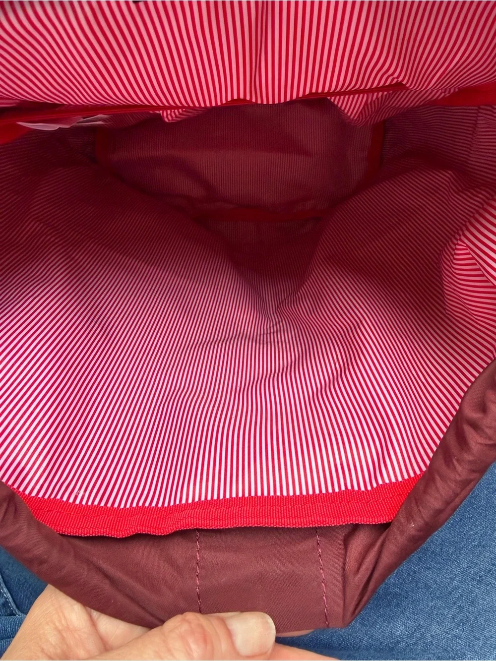 Herschel Supply Company Red and White Striped Backpack Interior